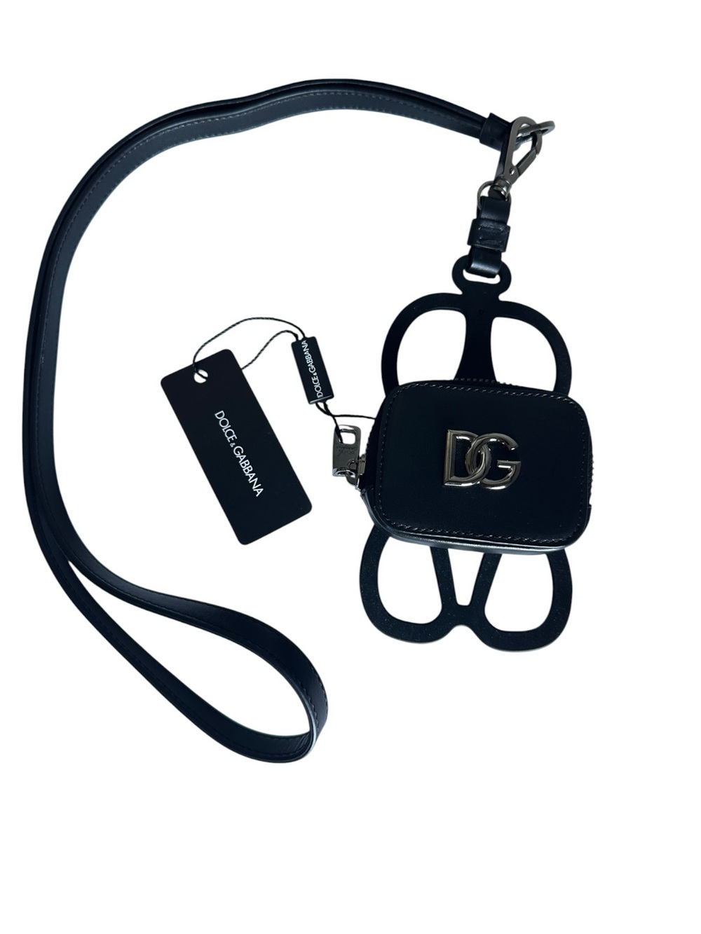 Dolce & Gabbana DG Logo Black Calfskin Leather Coin Purse Lanyard Wallet NWT - Picture 10 of 15